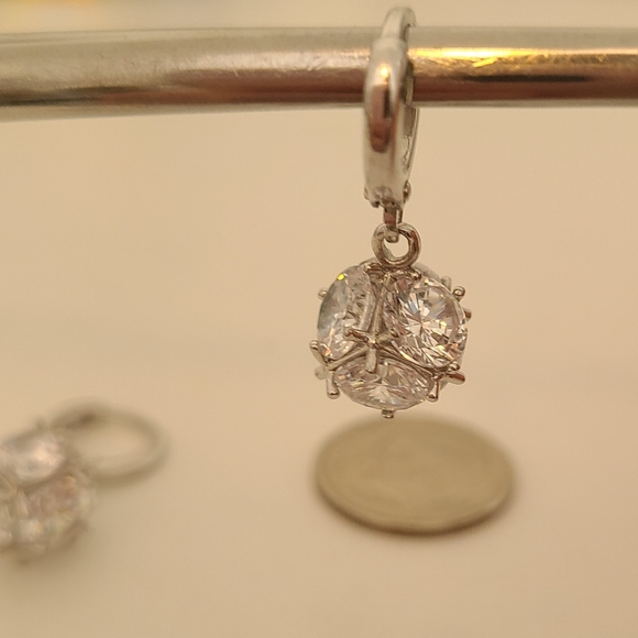 Crystal Cube Drop Earrings with Circle Hoop Lever Back Clasps - Picture 3 of 4